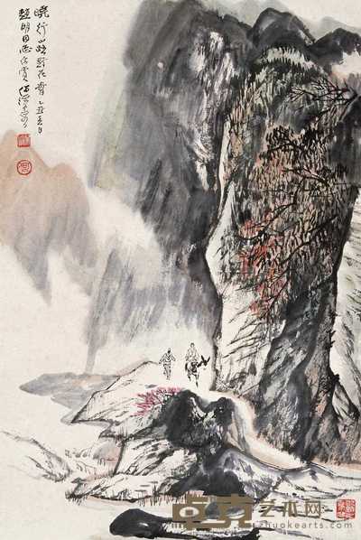 何海霞 1985年作 晓行山路野花香 立轴 67×45cm